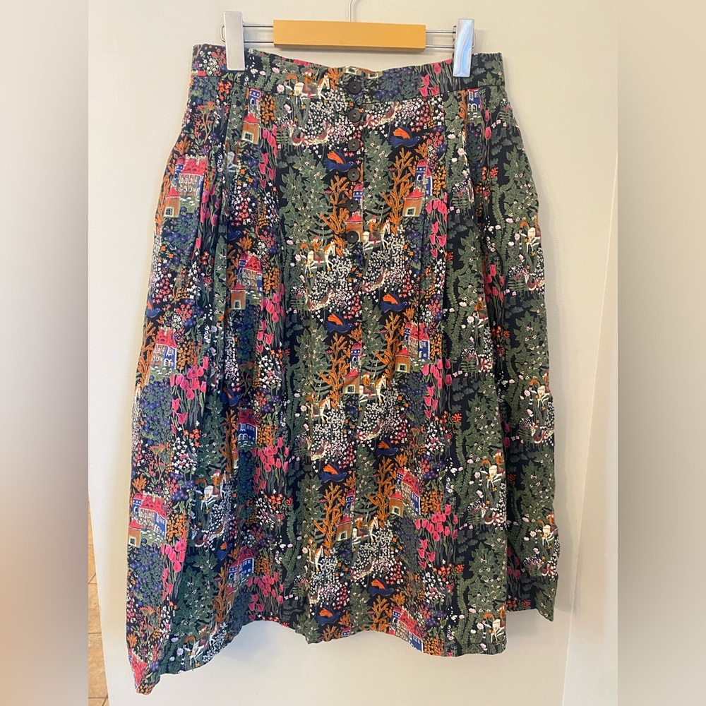 Vintage Collection Toussaint Folk Midi Skirt Cottagecore Whimsical Art to Wear - Picture 2 of 12